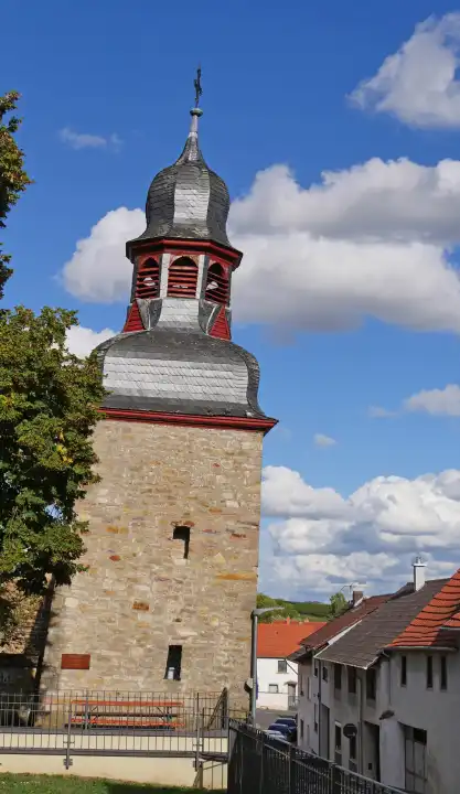 The most leaning tower in the world, bell tower in Gau-Weinheim in Rheinhessen, Rhineland-Palatinate, Germany