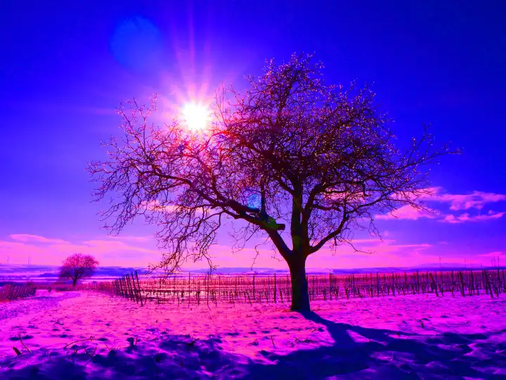 Landscape in winter, generated colors, symbolizes global warming