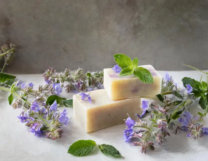 AI generated. Homemade borage blossom soap