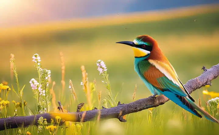 AI generated. Bee-eater, colorful bird on a branch
