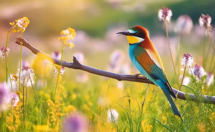 AI generated. Bee-eater, colorful bird on a branch
