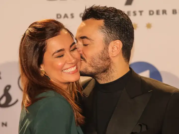 Model Jana Ina with husband singer Giovanni Zarrella at Schlagerchampions 2020 on January 11th, 2020 in Berlin