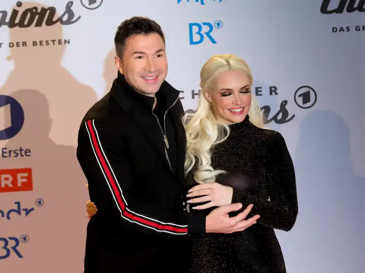Singer Lucas Cordalis with German model and singer wife Daniela Katzenberger at Schlagerchampions 2020 on January 11, 2020 in Berlin