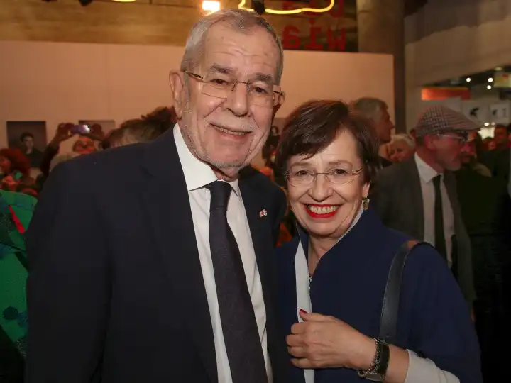 Federal President of the Republic of Austria Alexander Van der Bellen with wife Doris Schmidauer visiting the Leipzig Book Fair on 27.04.2023