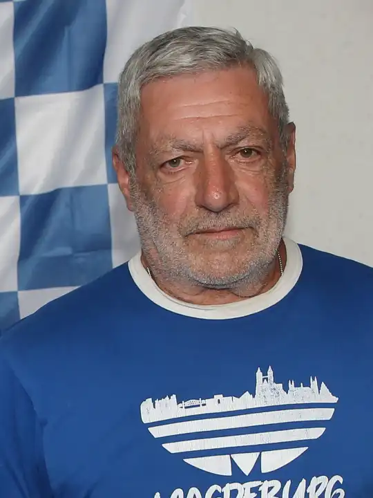 GDR football legend Axel Tyll 1.FC Magdeburg on 30.06.2023 in the FCM Fanshop in Magdeburg