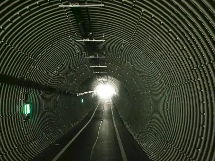 View into rescue and pedestrian tunnel at Oberwiesenthal ski slope in summer 2023