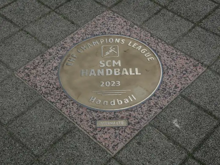Inauguration of the ground plate for the EHF Champions League 2023 SC Magdeburg on Magdeburg Sports Walk Of Fame on 14.08.2023