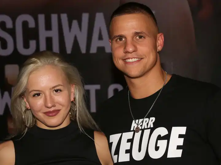 German super middleweight boxer Tyron Zeuge from the Magdeburg boxing stable Fides with girlfriend boxer Cheyenne Hanson at the press conference for THE SHOW MUST GO ON III on 21.09.2023 in Magdeburg, Germany