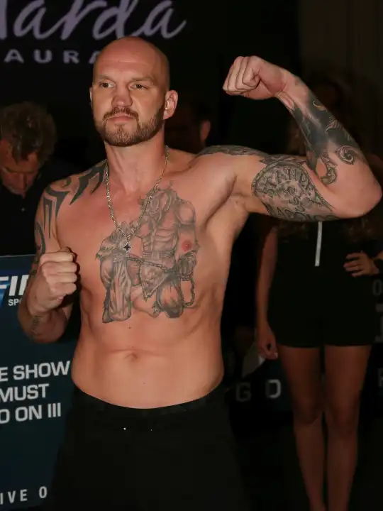 Light heavyweight boxer Stanislav Eschner (Czech Republic) at the official weigh-in for THE SHOW MUST GO ON III in Magdeburg on 22.09.2023