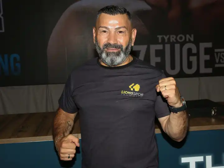 Promoter Levent Cukur of Lionssports Promotion at the official weigh-in for THE SHOW MUST GO ON III on Sept. 22, 2023, in Magdeburg, Germany.