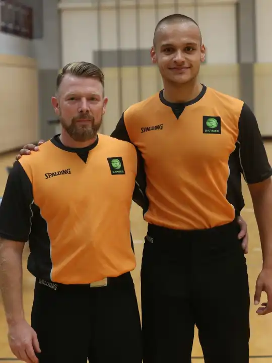 DBB Basketball referees Joshua Holtermann and Daniel Blitz at the test match SBB Baskets Wolmirstedt against BSW Sixers on 13.09.2023 in Wolmirstedt