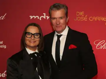 German singer and actress Jenny Jürgens and German actor John Jürgens at 29. Jose Carreras Gala 2023 on 14.12.2023 in Media City Leipzig