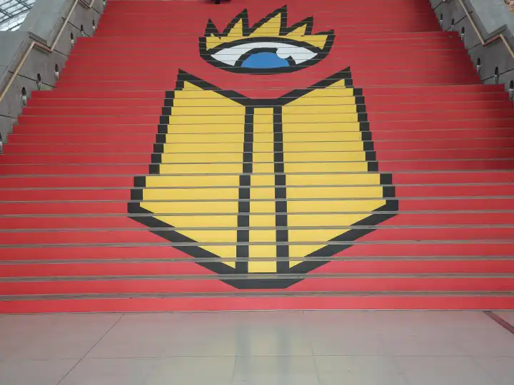 Logo Leipziger Buchmesse auf einer Treppenaufgang während der Leipziger Buchmesse 2024 am 21.03.2024