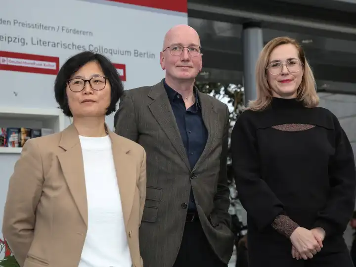 Winners Ki-Hyang Lee , Tom Holert and Barbi Marković at the 20th Prize of the Leipzig Book Fair 2024 on 21.03.2024