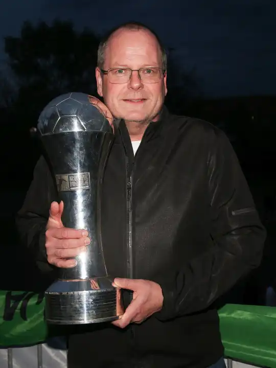Managing Director Marc-Henrik Schmedt SC Magdeburg with trophy at the reception of the current DHB Cup winner 2024 SC Magdeburg on 15.04.2024 at the GETEC Arena Magdeburg