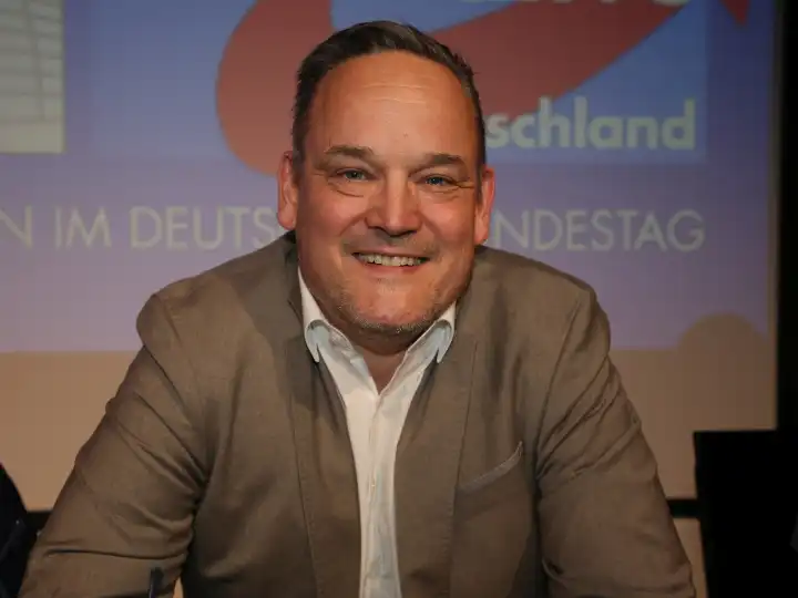 German politician Martin Reichardt Member of the AfD parliamentary group in the German Bundestag and state chairman of AfD Saxony-Anhalt at the Citizens' Dialogue on 26.04.2024 at the location halber85 in Magdeburg