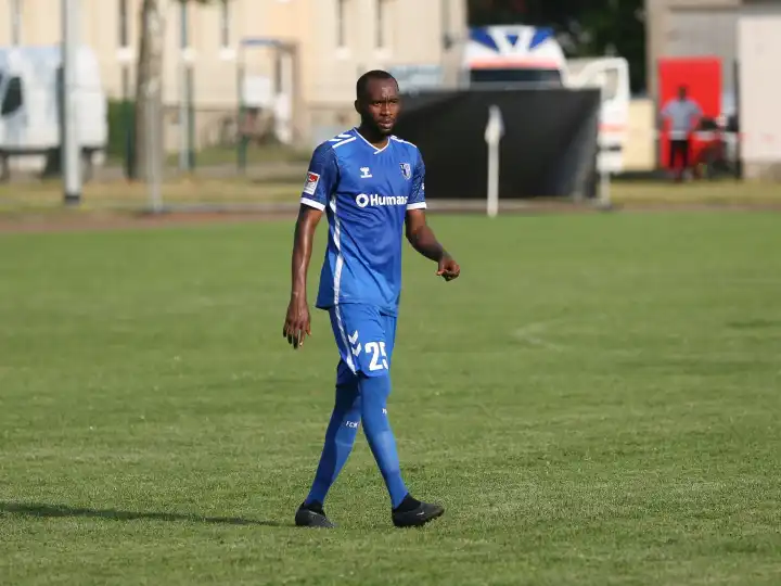 Ivorian soccer player Silas Gnaka 1.FC Magdeburg 2.Fußball Bundesliga season 2024-25 Test match at Blau Weiss Loburg on 26.06.2024 in Loburg