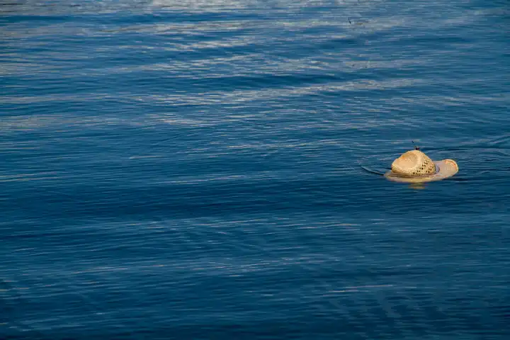 Hat floating in a lake