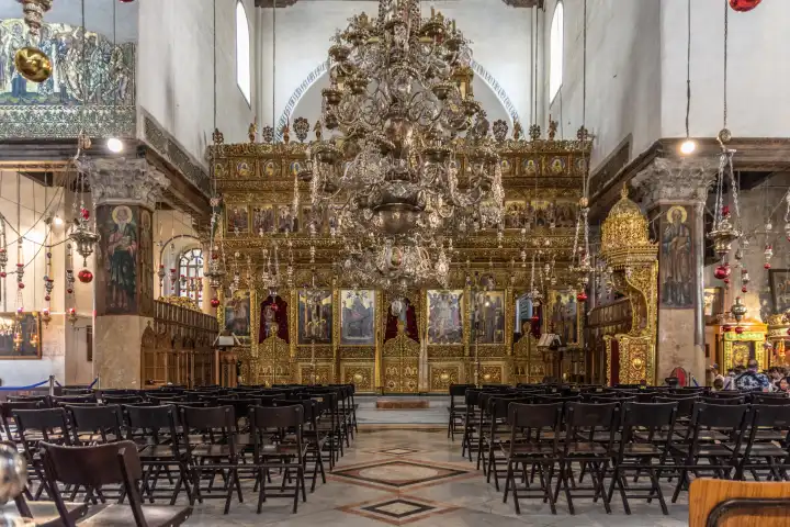 Interior view of the Church of the Nativity of Jesus in Bethlehem, Galilee - Israel.