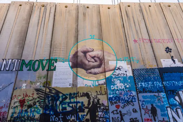 Graffiti an der israelischen Sicherheitsmauer in Bethlehem, Westjordanland.