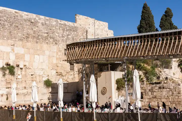 Aufgang für Besucher nicht muslimischen Glaubens zum Tempelberg mit Felsendom und Al Aksa Moschee in Jerusalem, Israel.