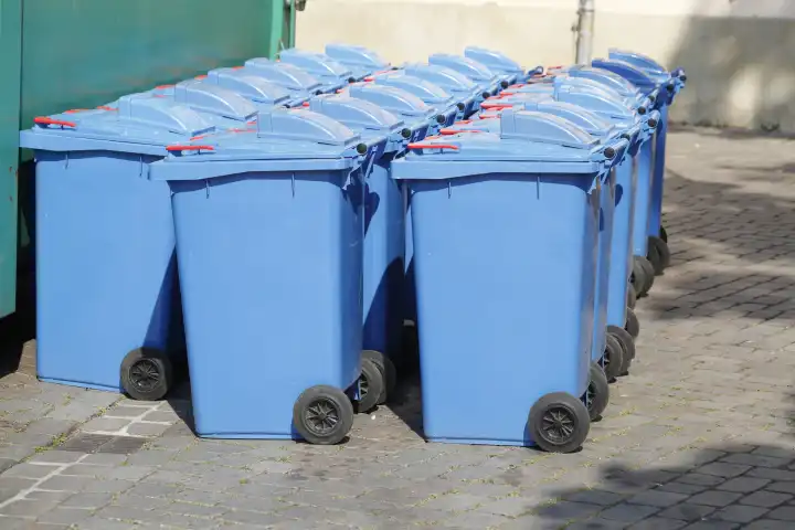 Veranstaltungstonnen, blaue Mülltonnen auf einer Veranstaltung, Bremen, Deutschland