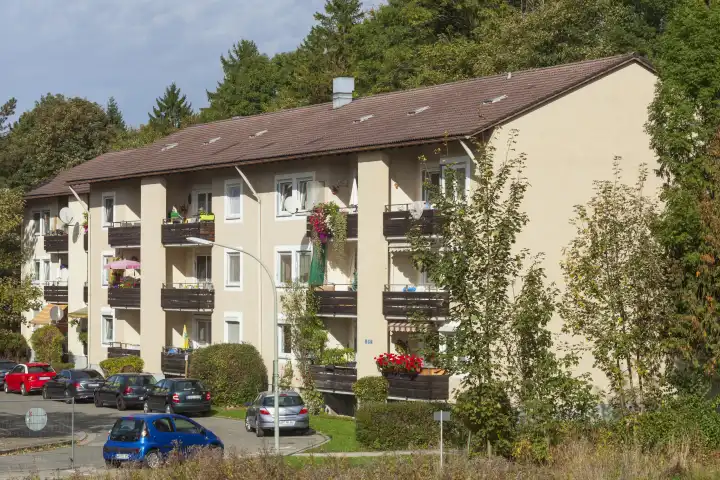 Monotone Wohngebäude, Burgrain, Garmisch-Partenkirchen, Oberbayern, Bayern, Deutschland