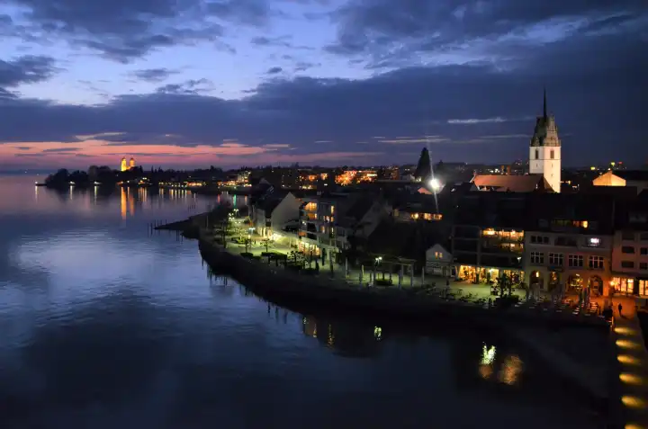 Friedrichshafen after sunset at lake constance in Germnany