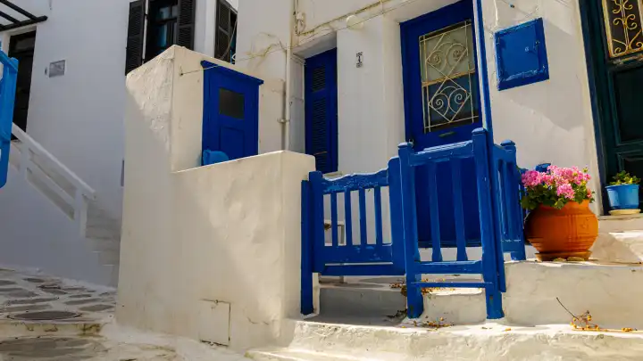 Inside the old town of Mykonos on the Greek island of the same name, Mykonos