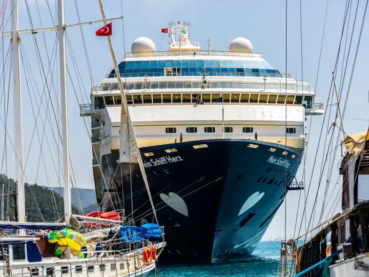 Marmaris, Turkey - May 01, 2022 - The cruise ship "Mein Schiff Herz" in the Turkish port of Marmaris