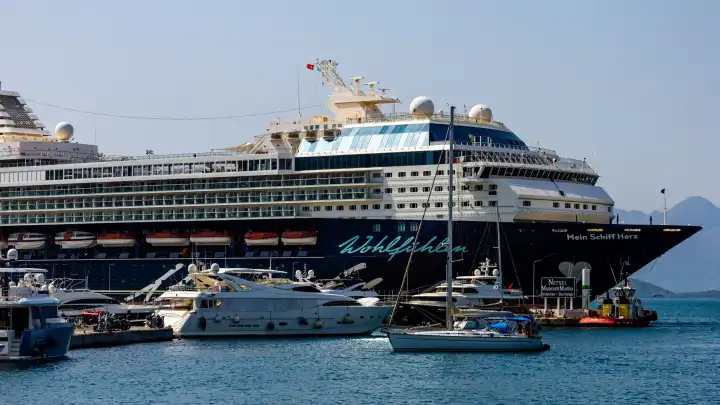 Marmaris, Turkey - May 01, 2022 - The cruise ship "Mein Schiff Herz" in the Turkish port of Marmaris