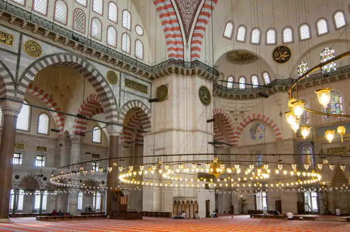 interior view of Suleymaniye Mosque (Suleymaniye Camisi), Istanbul, Turkey