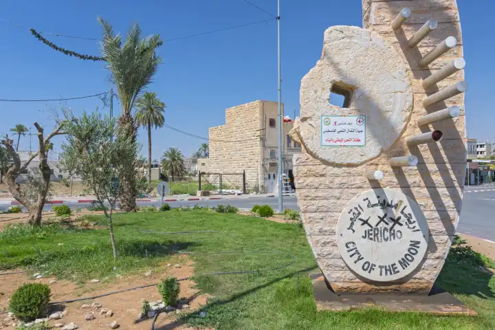City of the Moon, a modern sculpture stands at the entrance of Jericho city, Palestinian Territories - Jericho - City of the Moon, a modern sculpture stands at the entrance of Jericho city, Palestinian Territories