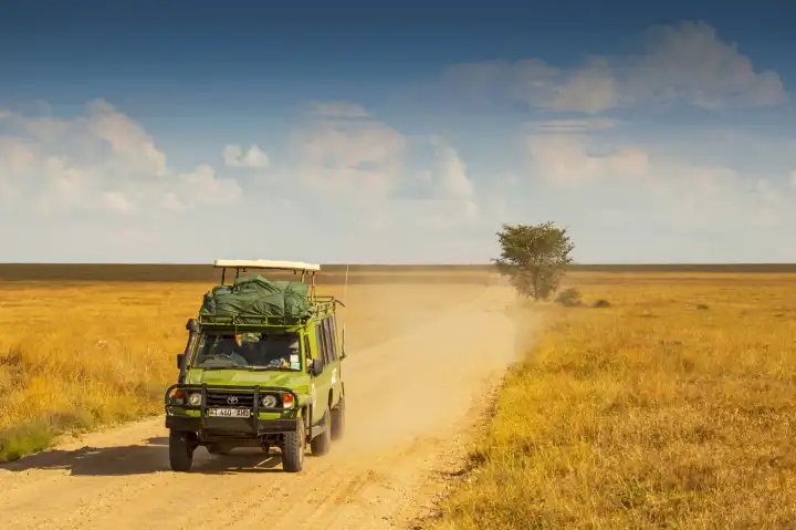Off-road vehicle in the Serengeti National Park, Tanzania
