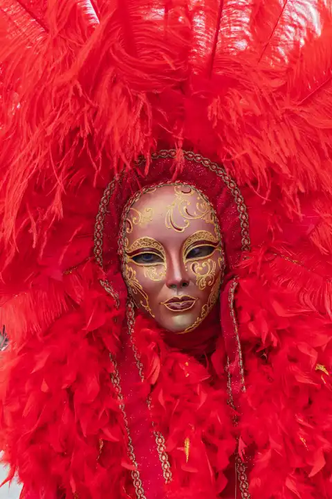 Traditional mask and costume at the annual Venice carnival. Italy February 20, 2023.