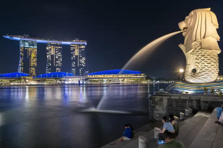 Merlion und Marina Bay Sands, Singapur