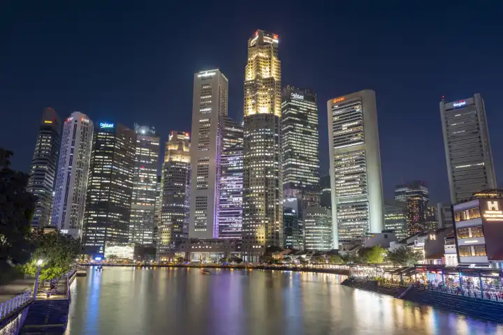 Boat Quay with Singapore River and the financial district