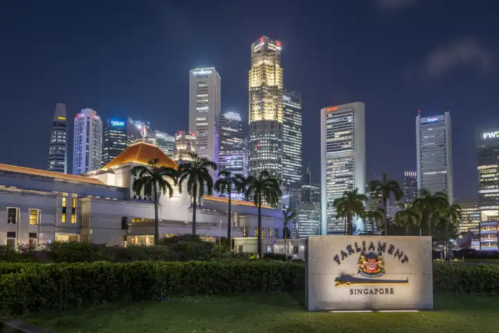 Parliament building and the financial district in Singapore
