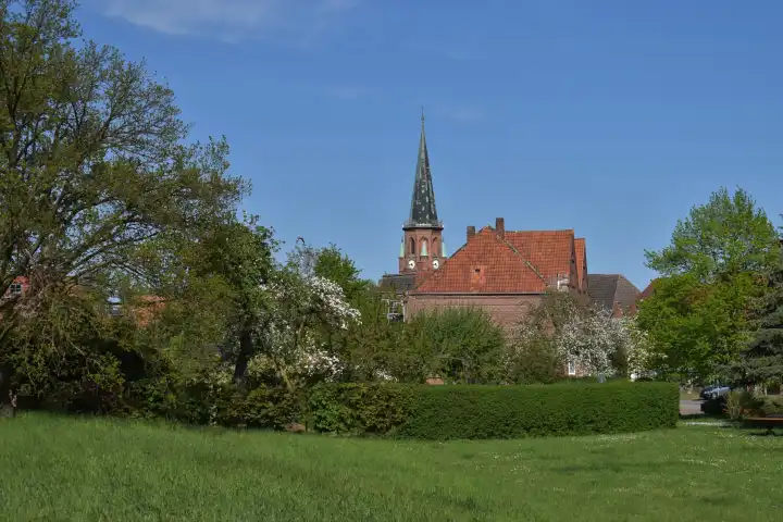 St. John's Church with landscapes in Dömitz on the Elbe River