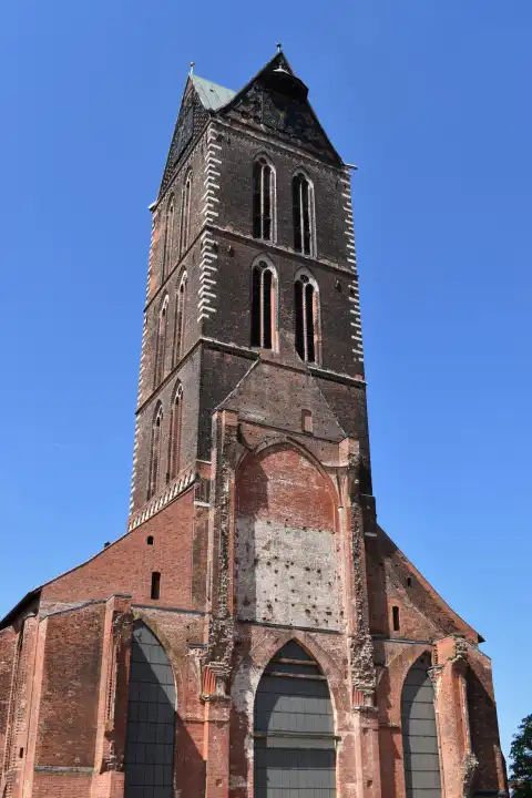 Tower of St. Mary's Church in Wismar on the Baltic Sea