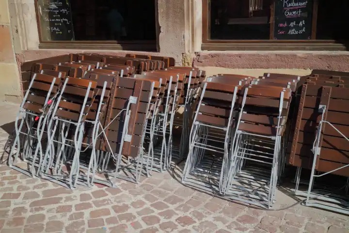 Chairs and tables at street café
