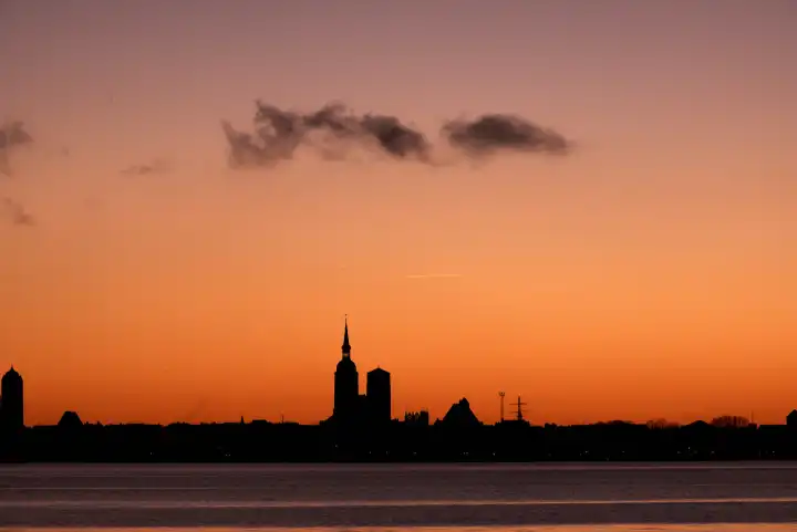 Hanse city Stralsund silhouette in the evening