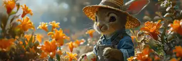 Child of the Easter Bunny actively helps to hide the Easter eggs in the spring. Format ideal as banners., generated with AI
