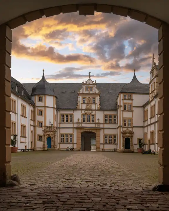 PADERBORN, DEUTSCHLAND - AUGUST 17, 2023: Altes Schloss Neuhaus in der Nähe von Paderborn am 17. August 2023 in Nordrhein Westfalen, Deutschland