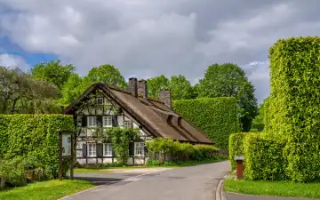 Monschau, Germany - May 16, 2024: Historic buildings of Monschau on May 16, 2024 in North Rhine Westphalia, Germany