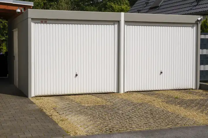 Zwei Garagen nebeneinander, Nordrhein-Westfalen, Deutschland, Europa