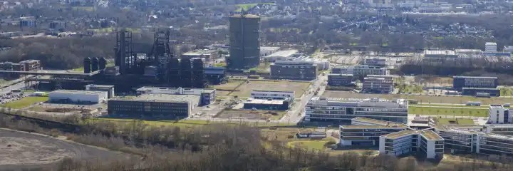 View of the Phoenix-West blast furnace plant from the television tower, Hörde, Dortmund, Ruhr area, North Rhine-Westphalia, Germany, Europe