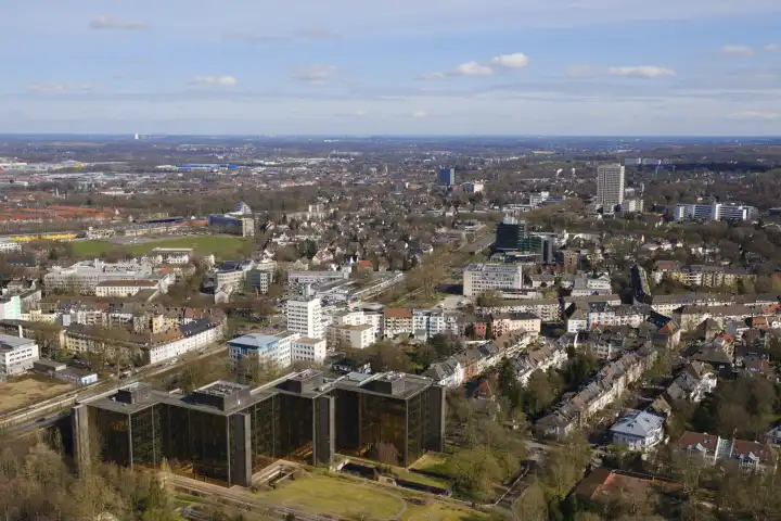 View from the television tower towards the east over the city, Dortmund, Ruhr area, North Rhine-Westphalia, Germany, Europe