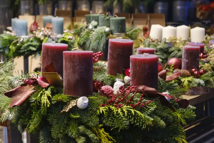 Advent wreath in front of a flower store, North Rhine-Westphalia, Germany, Europe