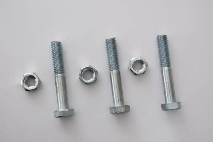 Hexagon head screw with shank and nut, steel screw, machine screw, wrench screw